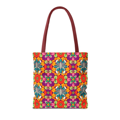 Tote Bag, (AOP), Scorpio, Zodiac v3, Flower Pattern