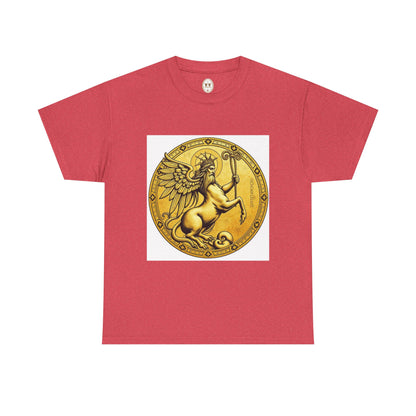 Unisex Heavy Cotton T-Shirt, Golden Angel Coin v1, Virgo Zodiac Design
