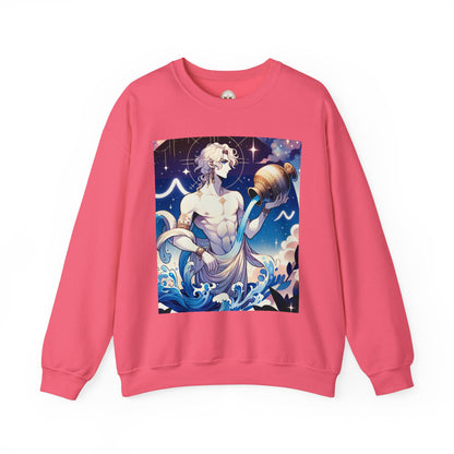 Unisex Heavy Blend™ Crewneck Sweatshirt, Anime Aqua God, Aquarius Zodiac Design