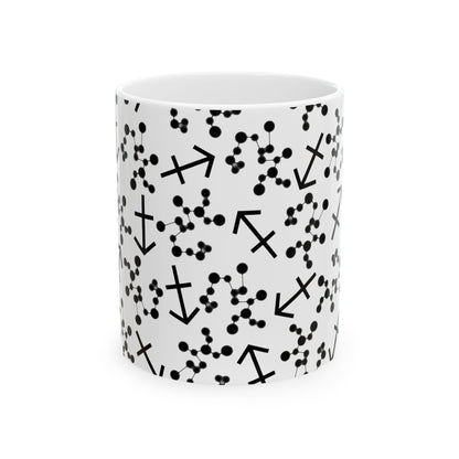 Ceramic Mug, (11oz, 15oz), Ceramic Coffee Mug, AOP, Constellation & Symbol, Sagittarius Zodiac Design