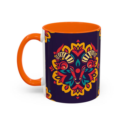 Accent Coffee Mug, Taurus, Zodiac v4. Flower Pattern, (11, 15oz)