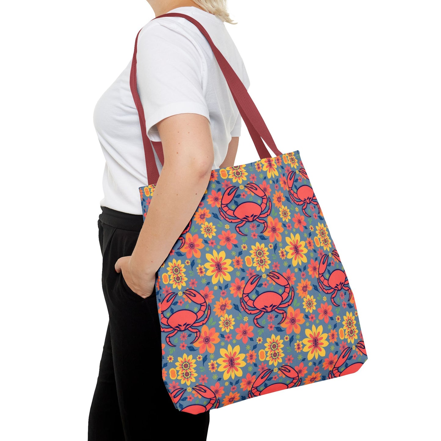 Tote Bag, (AOP), Cancer, Zodiac v3, Flower Pattern