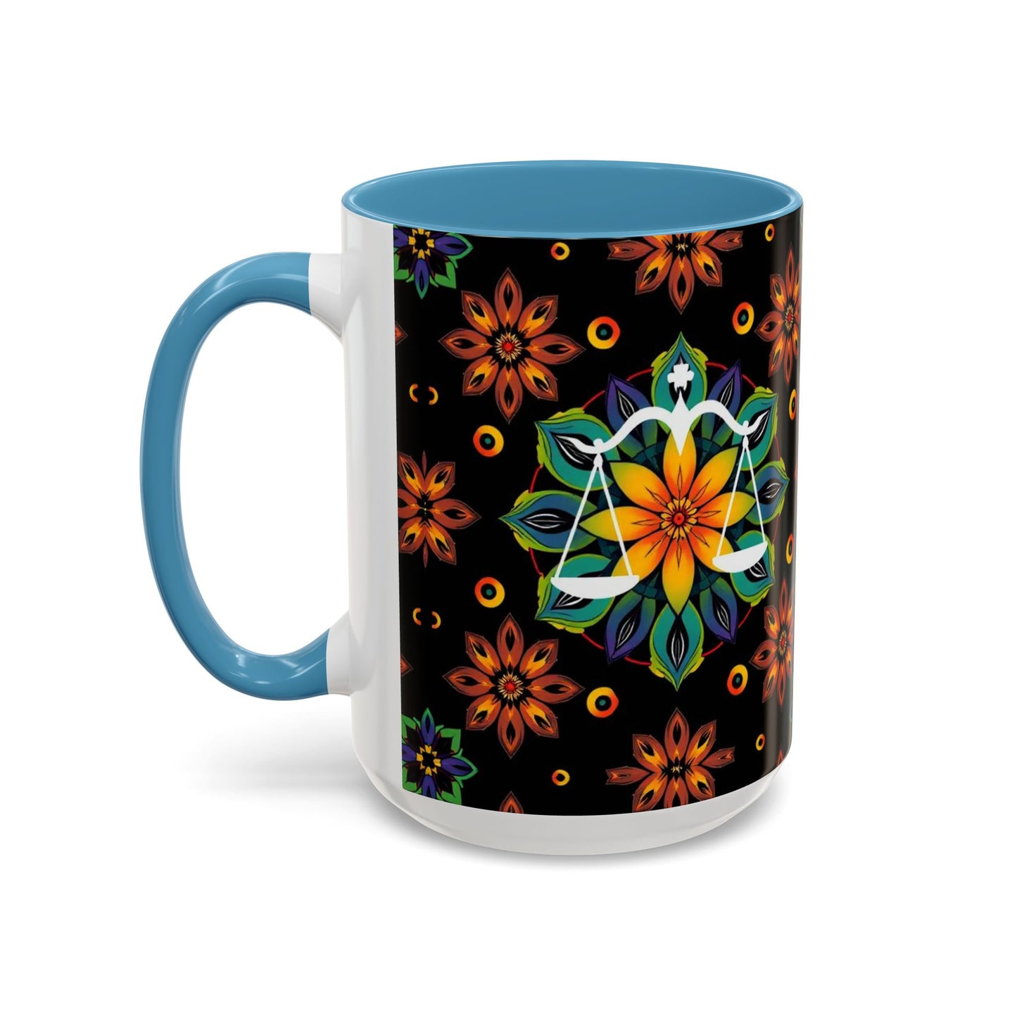 Accent Coffee Mug, Libra, Zodiac v4, Flower Pattern, (11, 15oz)