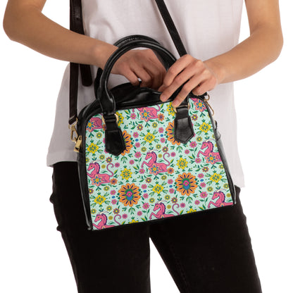 Shoulder Handbag, Aquarius, Zodiac v2, Flower Pattern