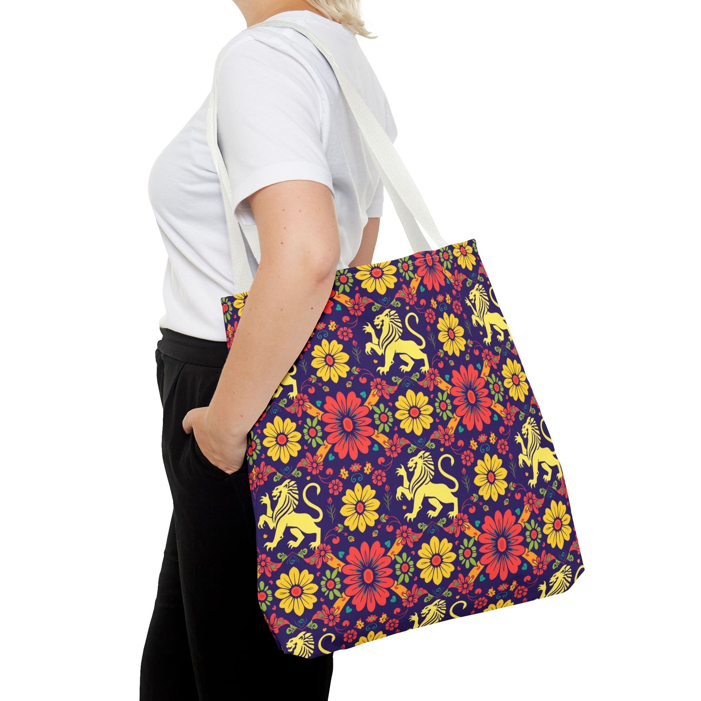 Tote Bag, (AOP), Leo, Zodiac v1, Flower Pattern