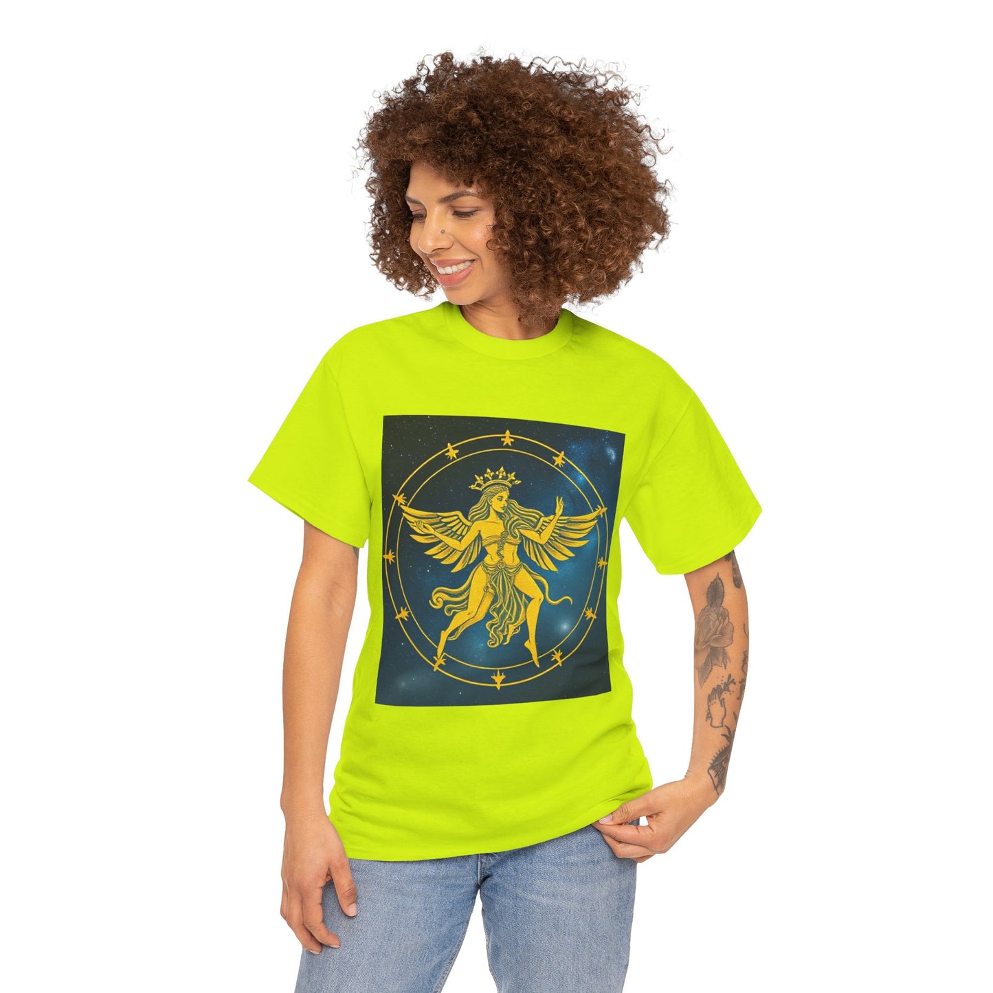 Unisex Heavy Cotton T-Shirt, Twin Angel v3, Gemini Zodiac Design