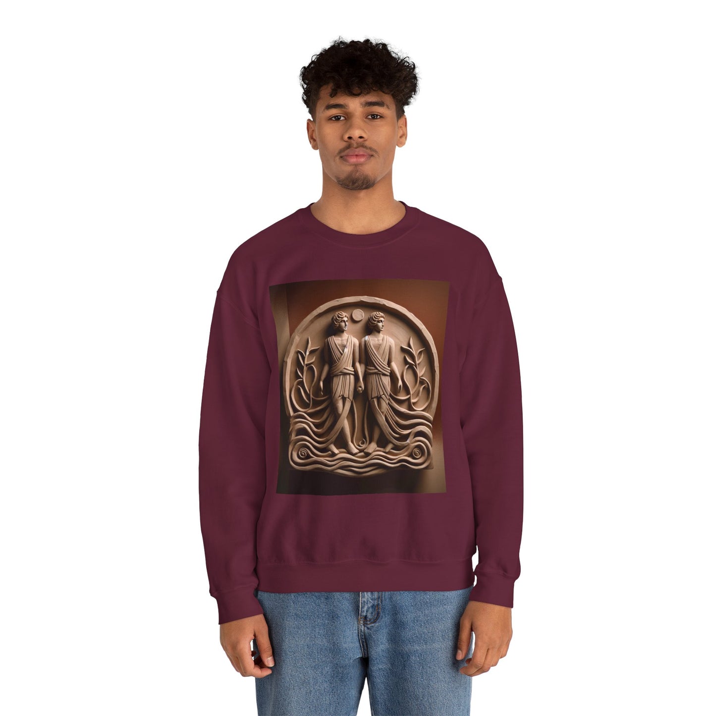 Unisex Heavy Blend™ Crewneck Sweatshirt, Stone Twins, Gemini Zodiac Design