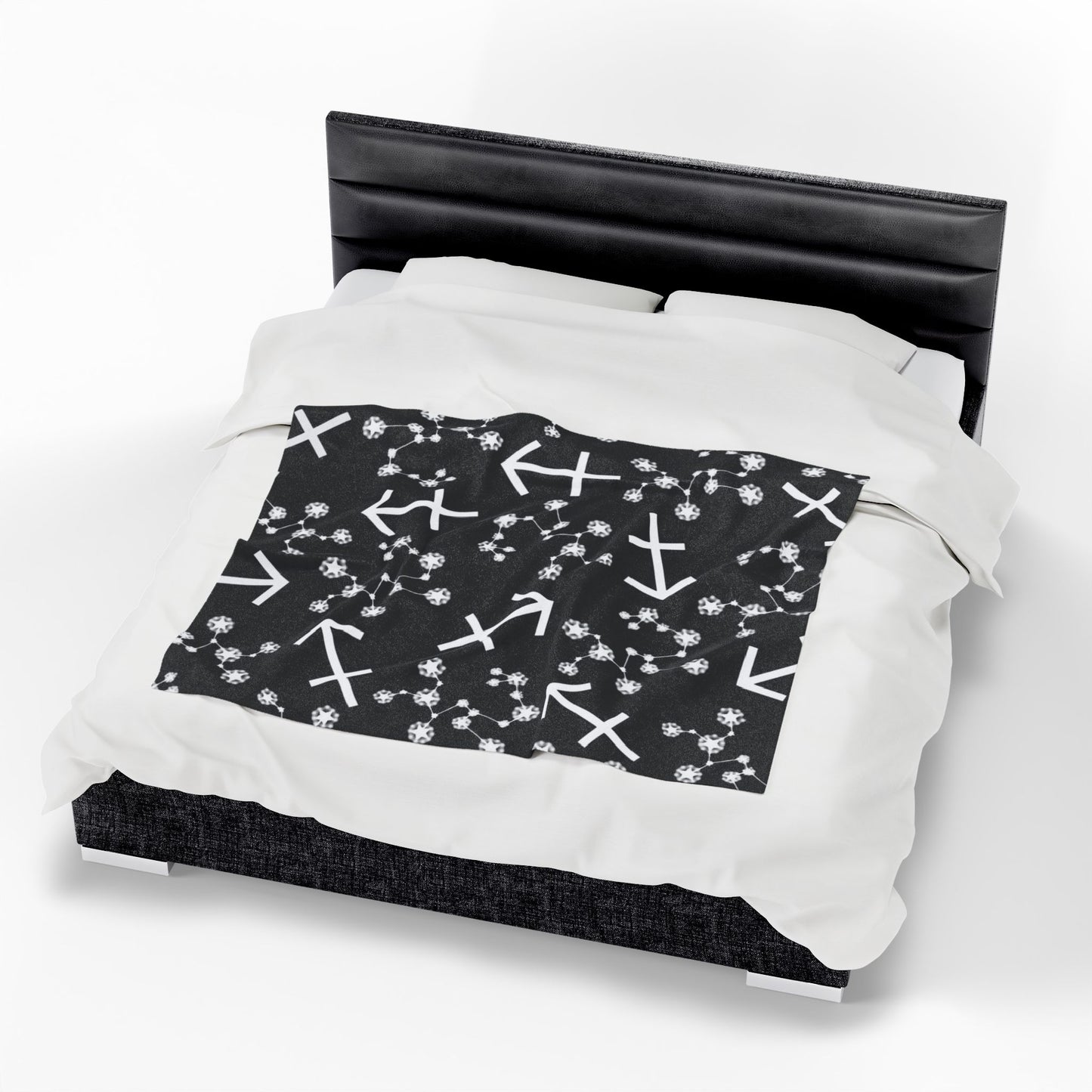 Velveteen Plush Blanket, Sagittarius Zodiac Sign, Constellation & Symbol, Black, 100% polyester