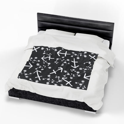 Velveteen Plush Blanket, Sagittarius Zodiac Sign, Constellation & Symbol, Black, 100% polyester