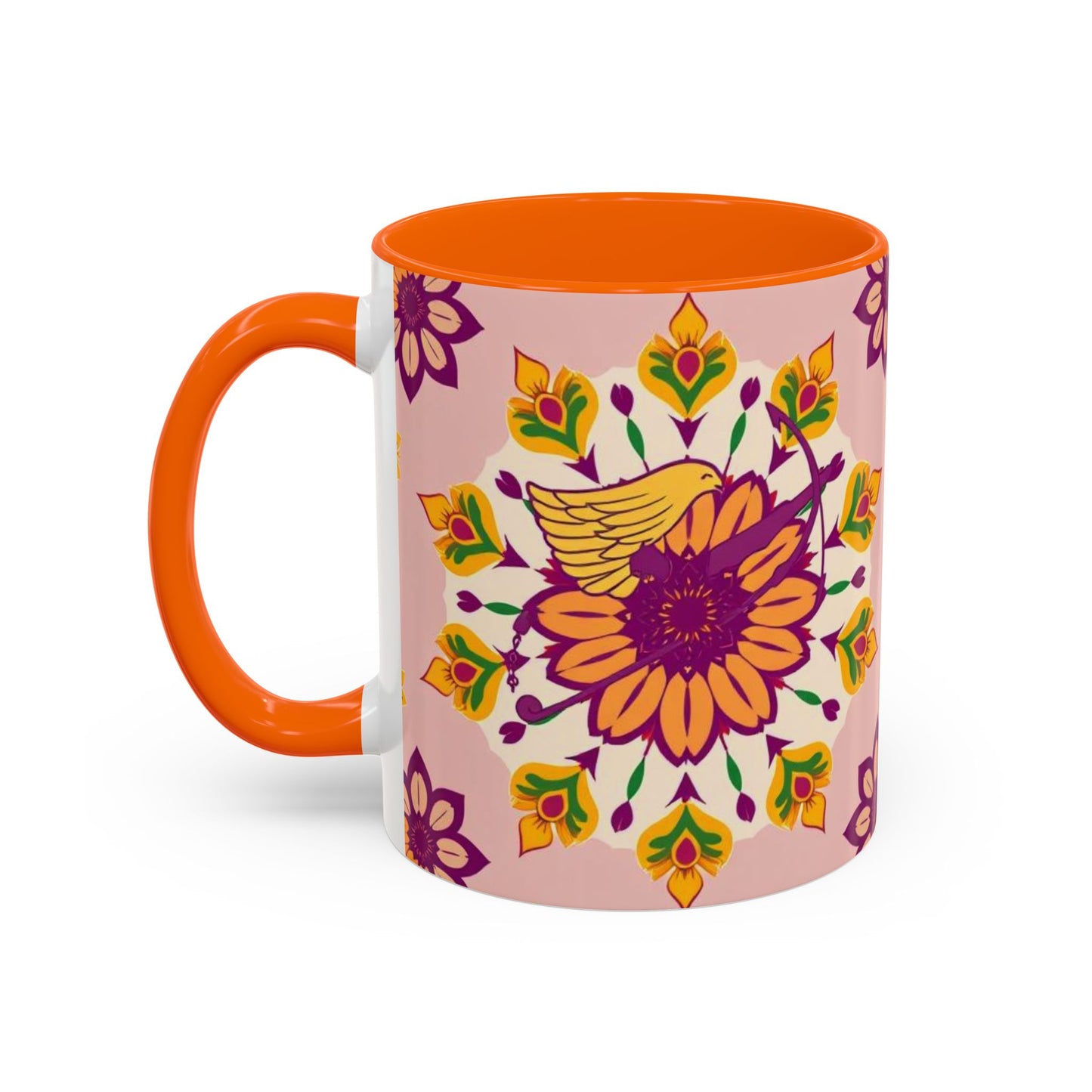 Accent Coffee Mug, Sagittarius, Zodiac v4. Flower Pattern, (11, 15oz)