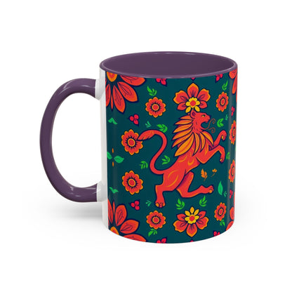 Accent Coffee Mug, Leo, Zodiac v1, Flower Pattern, (11, 15oz)