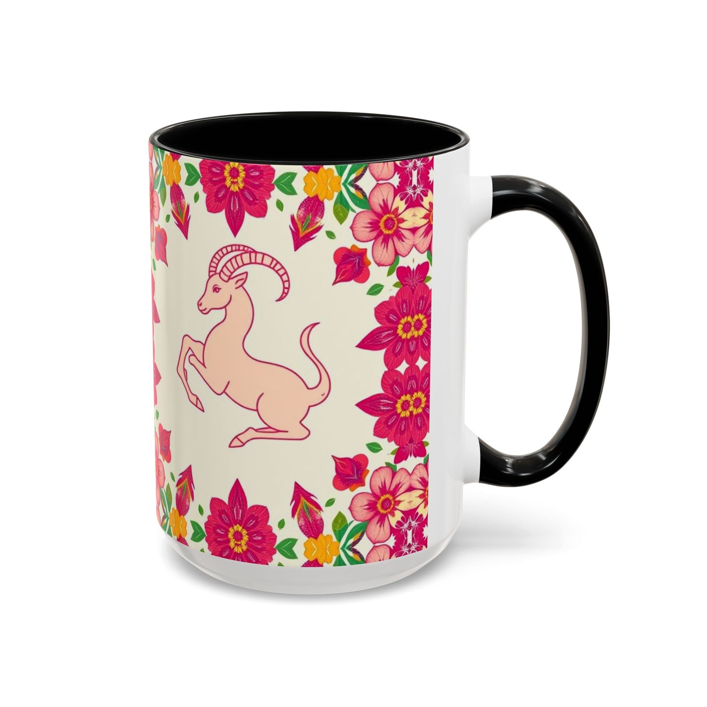 Accent Coffee Mug, Capricorn, Zodiac v2, Flower Pattern, (11, 15oz)