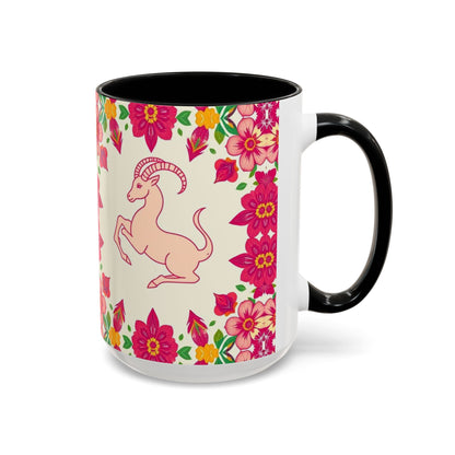 Accent Coffee Mug, Capricorn, Zodiac v2, Flower Pattern, (11, 15oz)