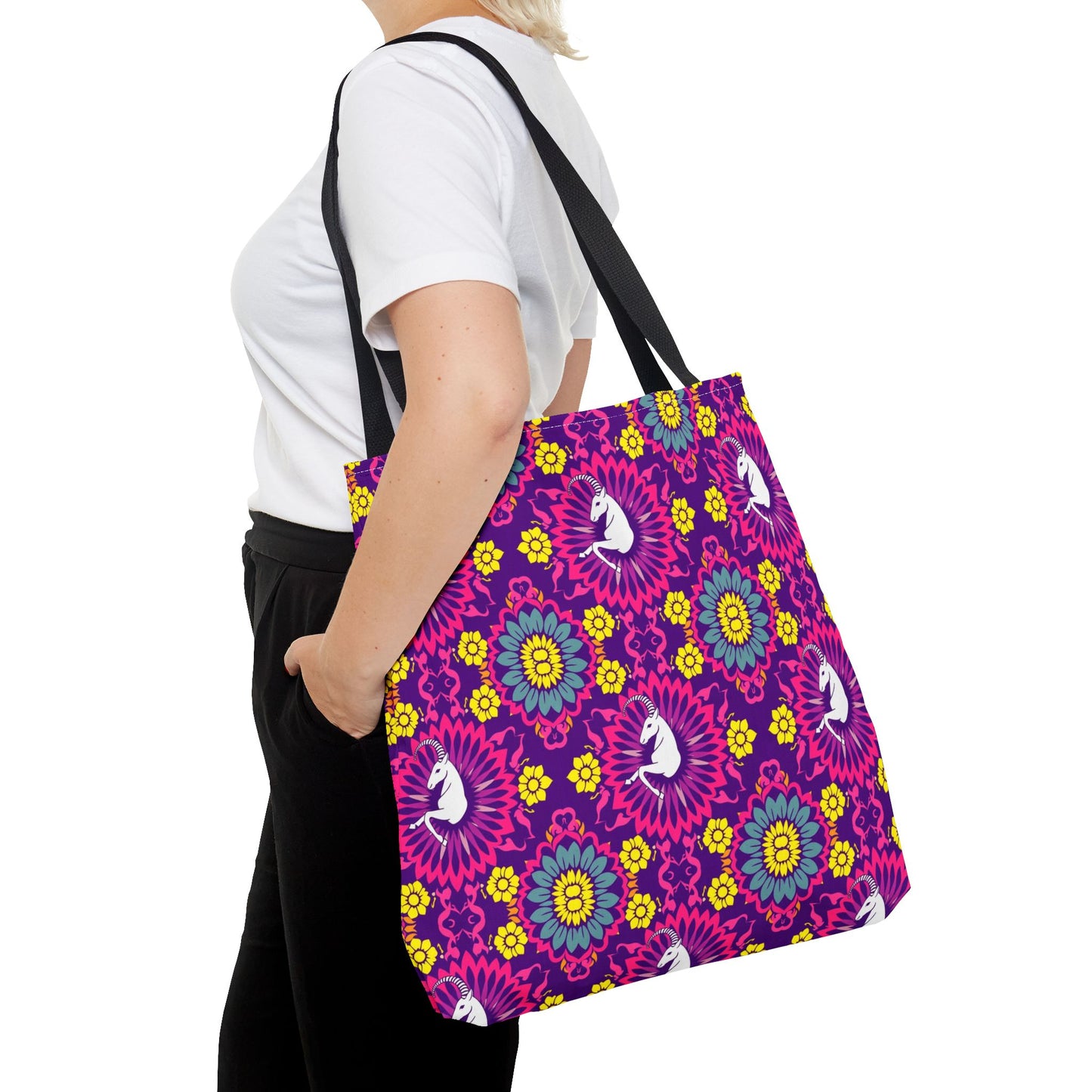 Tote Bag, (AOP), Capricorn, Zodiac v5, Flower Pattern