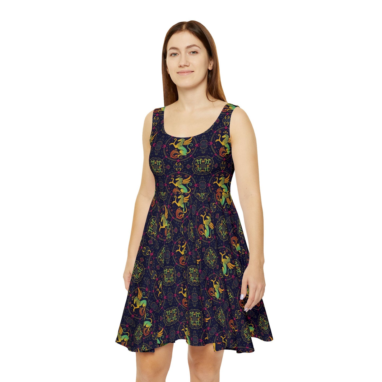 Women's Skater Dress, AOP, Zodiac v1, Virgo, Pattern