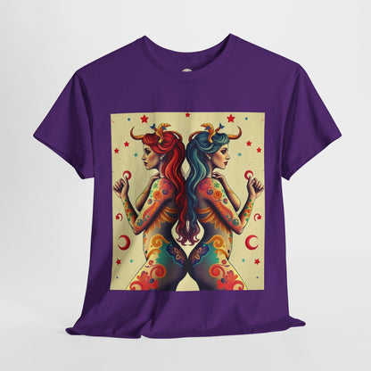 Unisex Heavy Cotton T-Shirt, Gemini, Zodiac v4, Sexy Art