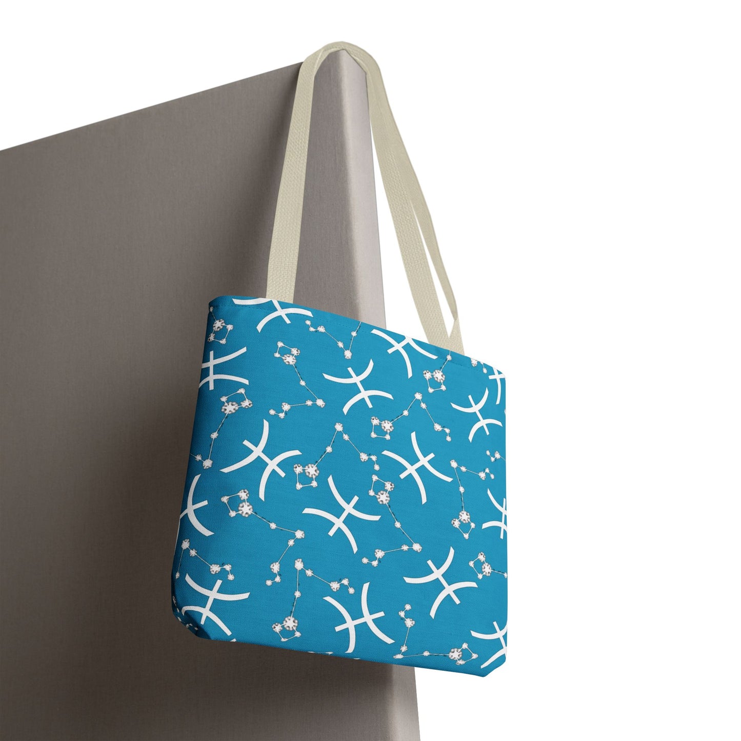 Tote Bag, Pisces Zodiac Sign, AOP, (Turquoise, White)