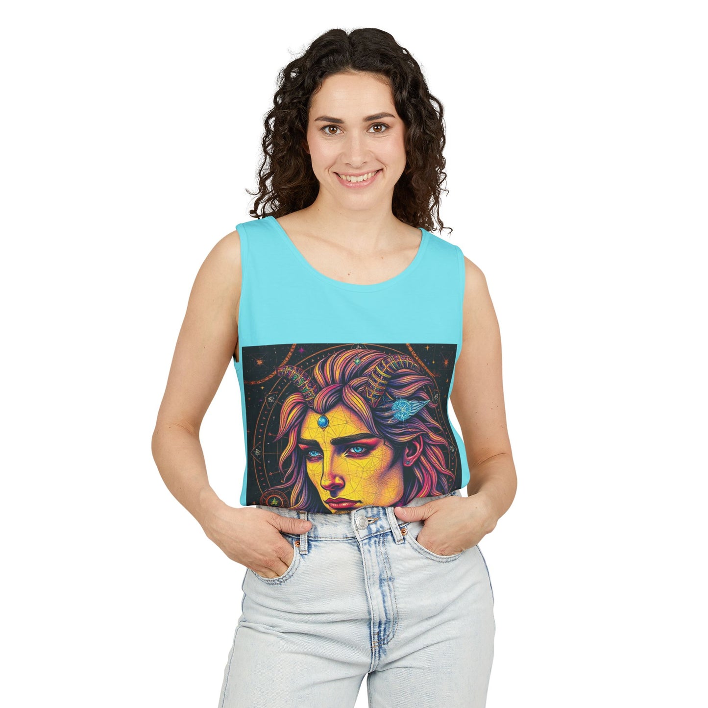 Unisex Garment-Dyed, Tank Top, Aquarius Design, Pop Art v1, 100% Ringspun US cotton