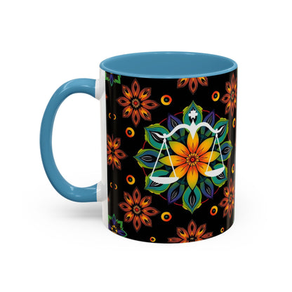 Accent Coffee Mug, Libra, Zodiac v4, Flower Pattern, (11, 15oz)