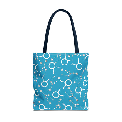 Tote Bag, Taurus Zodiac Sign, AOP, (Turquoise, White)