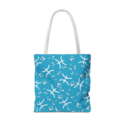 Tote Bag, Pisces Zodiac Sign, AOP, (Turquoise, White)