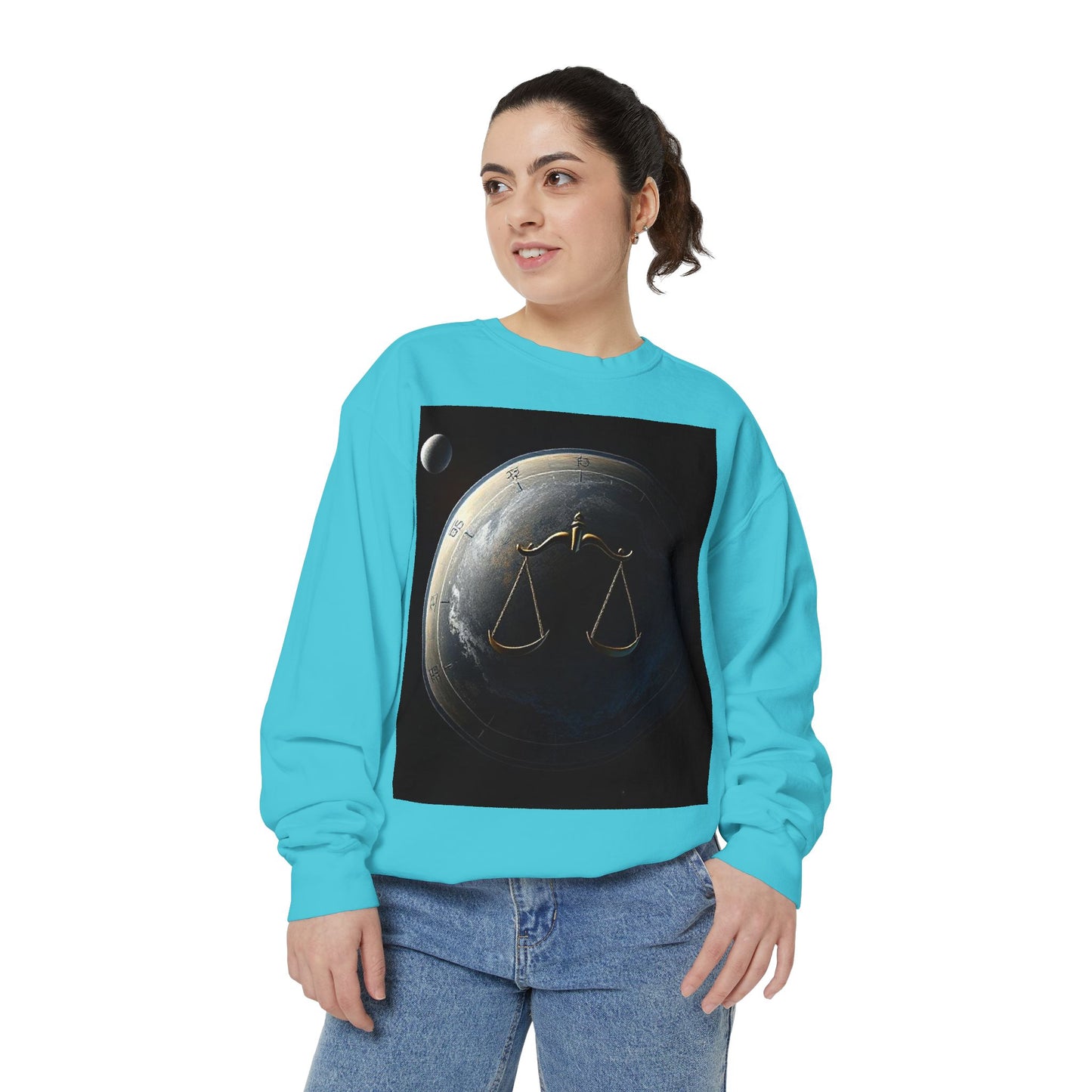 Garment-Dyed Sweatshirt, Unisex, Space Animal Design, Libra