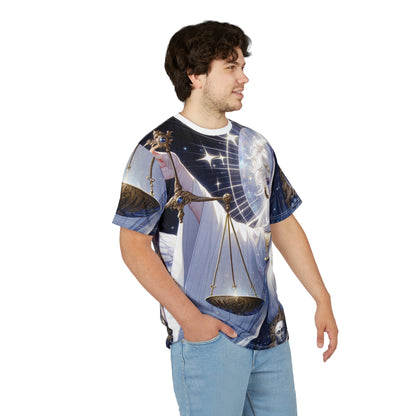 Unisex Cut & Sew T-Shirt (AOP), Angel with Scale, Libra Zodiac Design, Regular fit, 100% Polyester