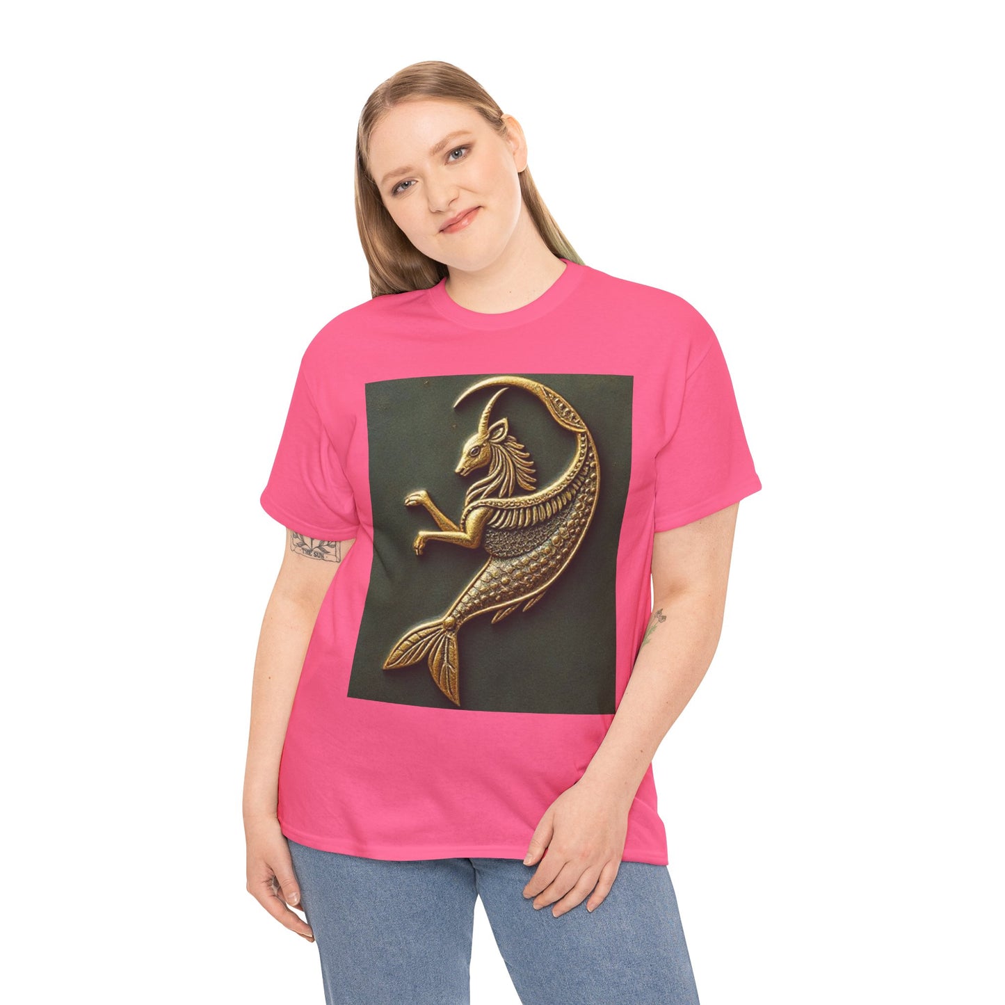 Unisex Heavy Cotton T-Shirt, Capricorn Animal v1, Symbol, Zodiac Design