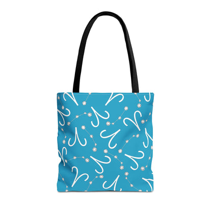 Tote Bag, Aries Zodiac Sign, AOP, (Turquoise, White)