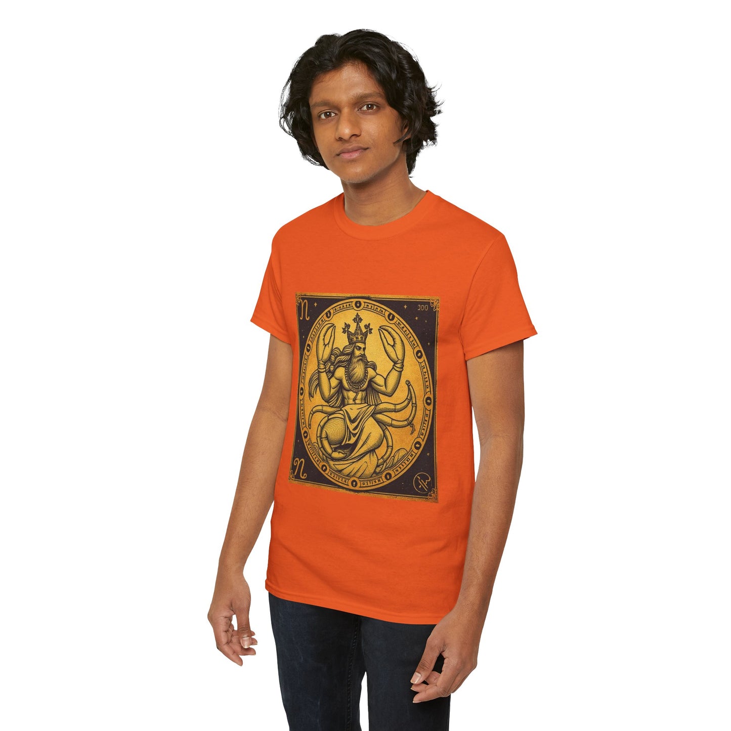Unisex Heavy Cotton T-Shirt, Crab King v1, Cancer Zodiac Design