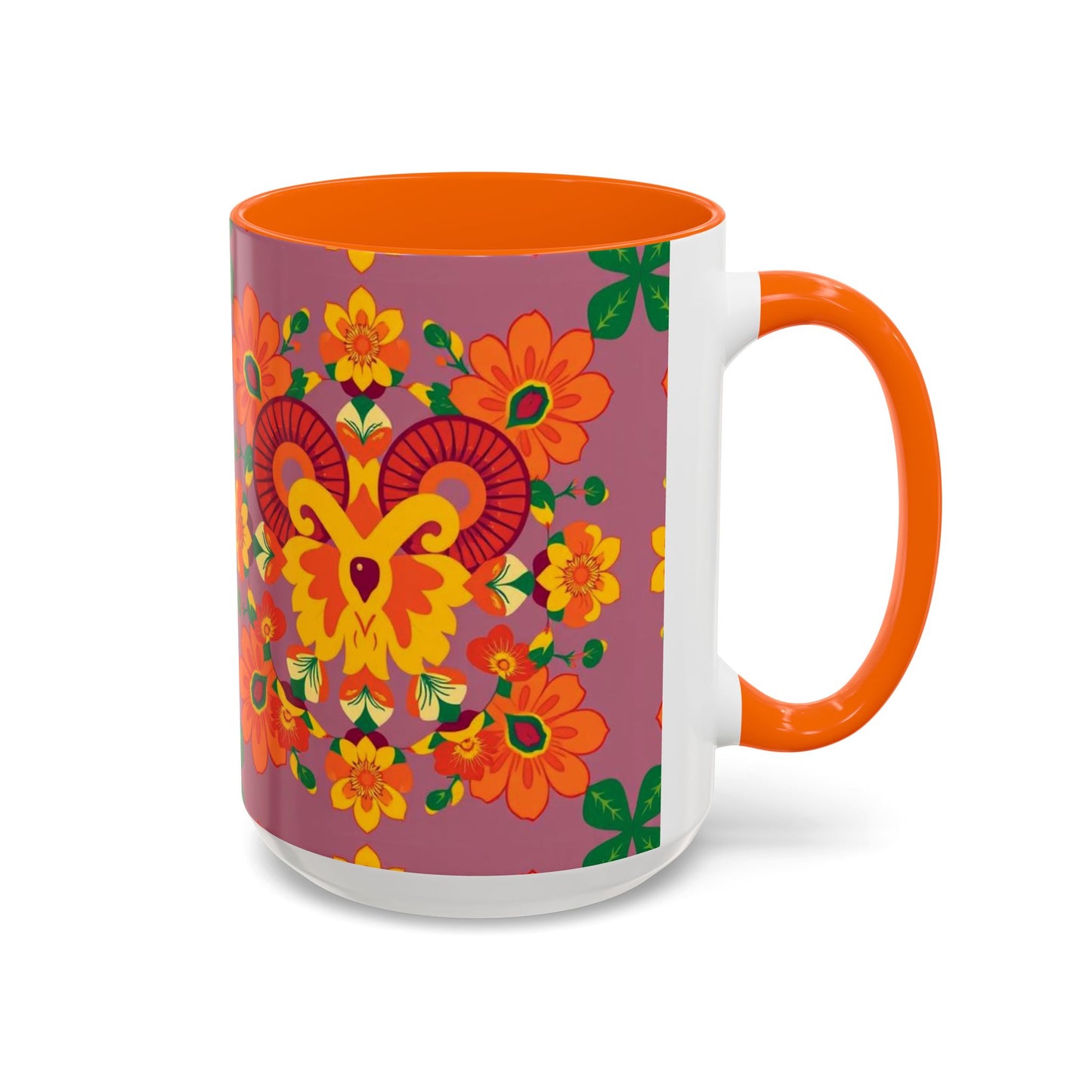 Accent Coffee Mug, Aries, Zodiac v1, Flower Pattern, (11, 15oz)