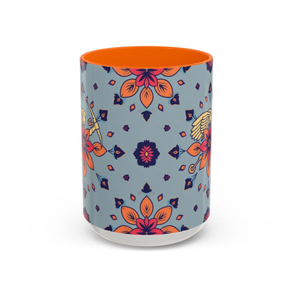 Accent Coffee Mug, Sagittarius, Zodiac v3. Flower Pattern, (11, 15oz)