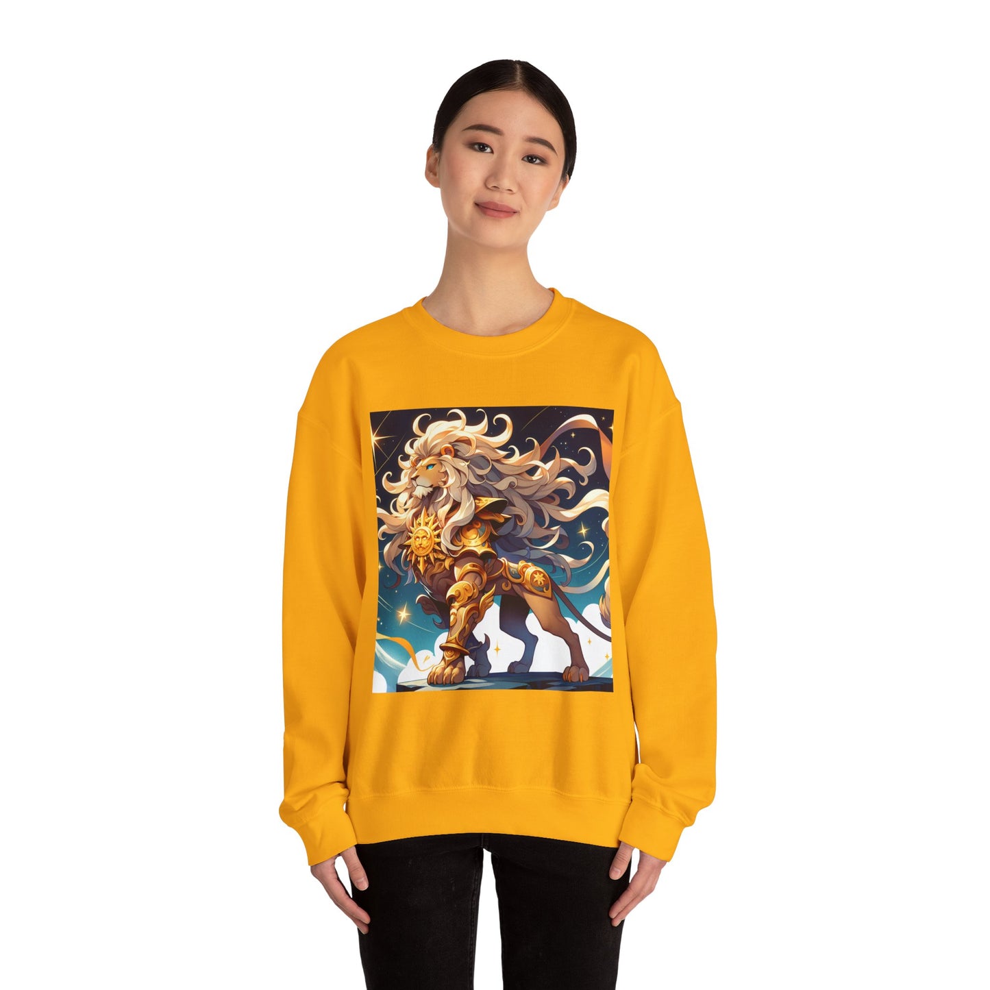 Unisex Heavy Blend™ Crewneck Sweatshirt,Cool Lion with White Hair, Leo Zodiac Design