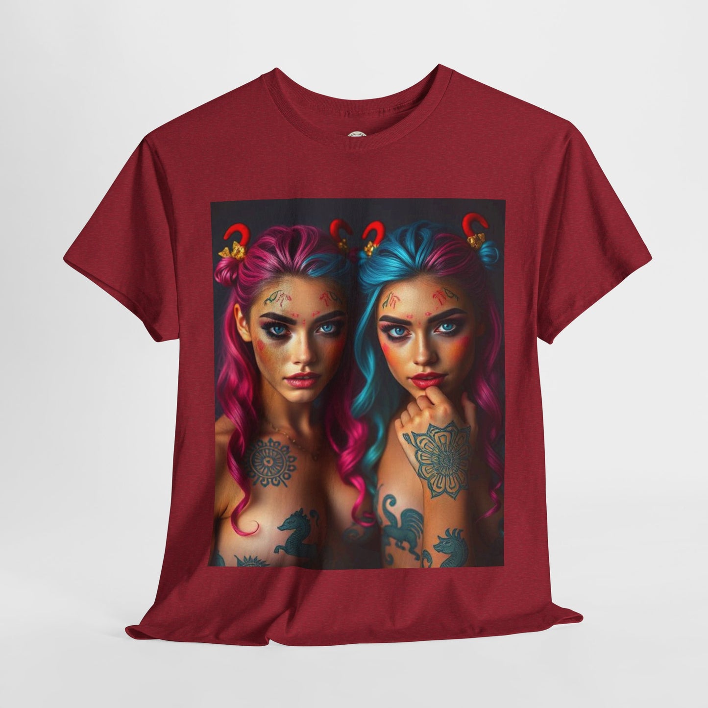 Unisex Heavy Cotton T-Shirt, Gemini, Zodiac v1, Sexy Art