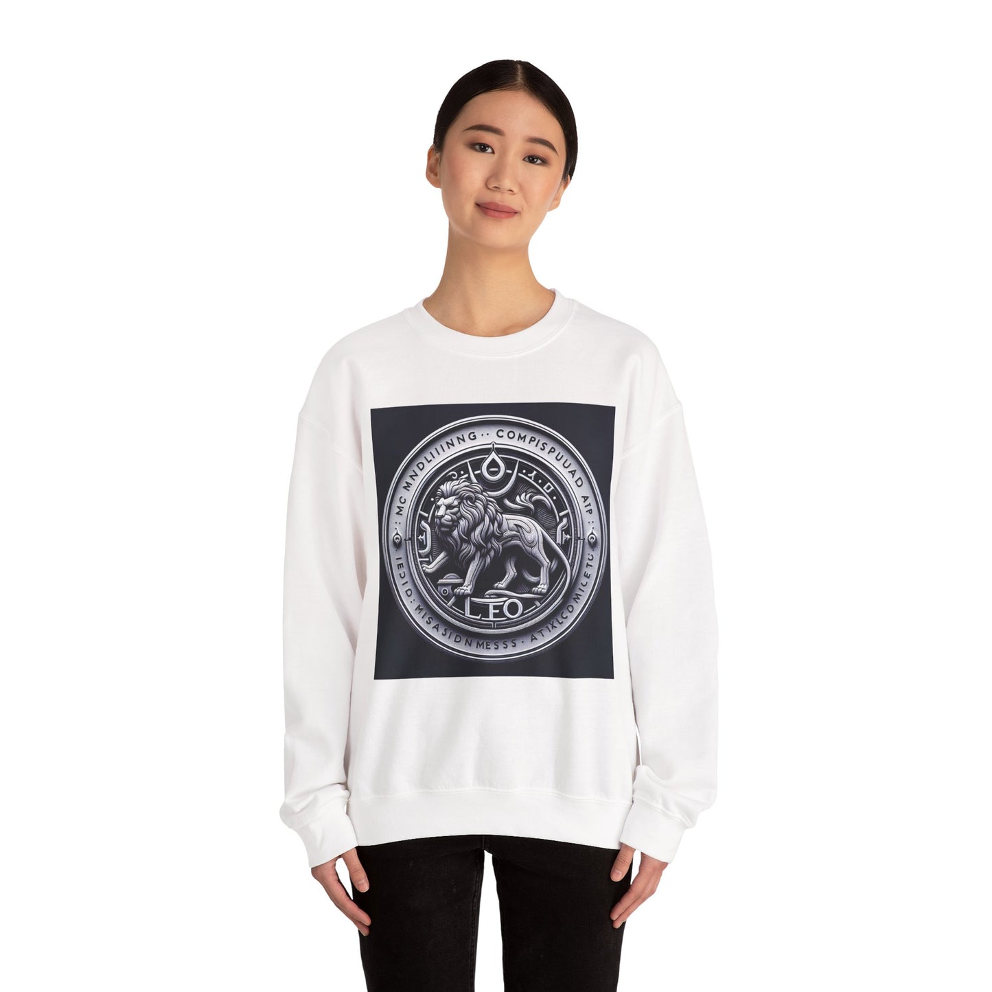 Unisex Heavy Blend™ Crewneck Sweatshirt, Lion Coin, Leo Zodiac Design
