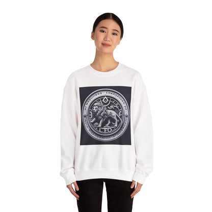 Unisex Heavy Blend™ Crewneck Sweatshirt, Lion Coin, Leo Zodiac Design