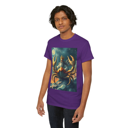 Unisex Heavy Cotton T-Shirt, Crustacean King, Cancer Zodiac Design