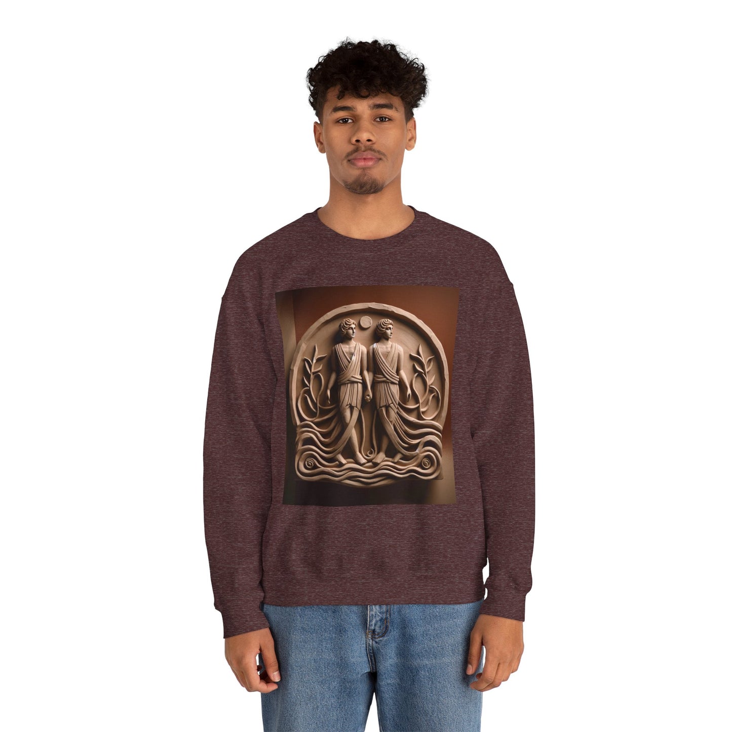 Unisex Heavy Blend™ Crewneck Sweatshirt, Stone Twins, Gemini Zodiac Design