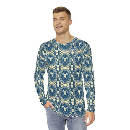 Men's Long Sleeve Shirt, (AOP), Aries, Zodiac v3, Pattern