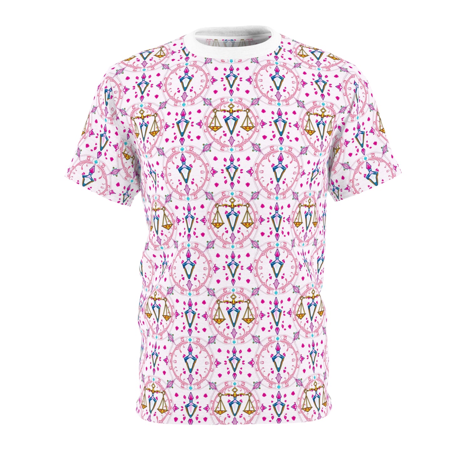 Unisex Cut & Sew T-Shirt, (AOP), Libra, Zodiac v4, Jewels Pattern