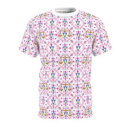 Unisex Cut & Sew T-Shirt, (AOP), Libra, Zodiac v4, Jewels Pattern