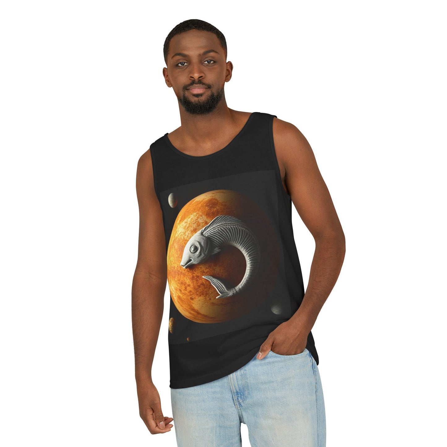 Unisex Garment-Dyed, Tank Top, Pisces Design, Space Animal, 100% US cotton