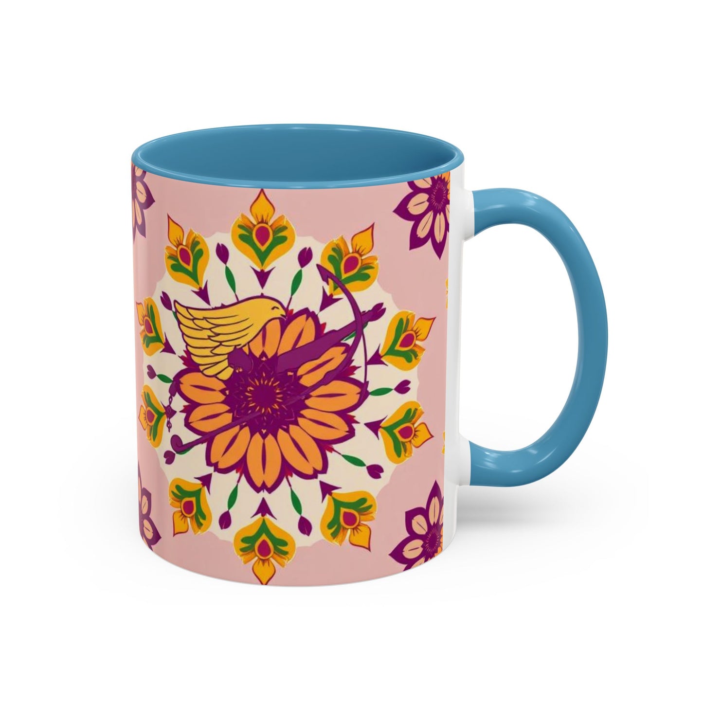 Accent Coffee Mug, Sagittarius, Zodiac v4. Flower Pattern, (11, 15oz)