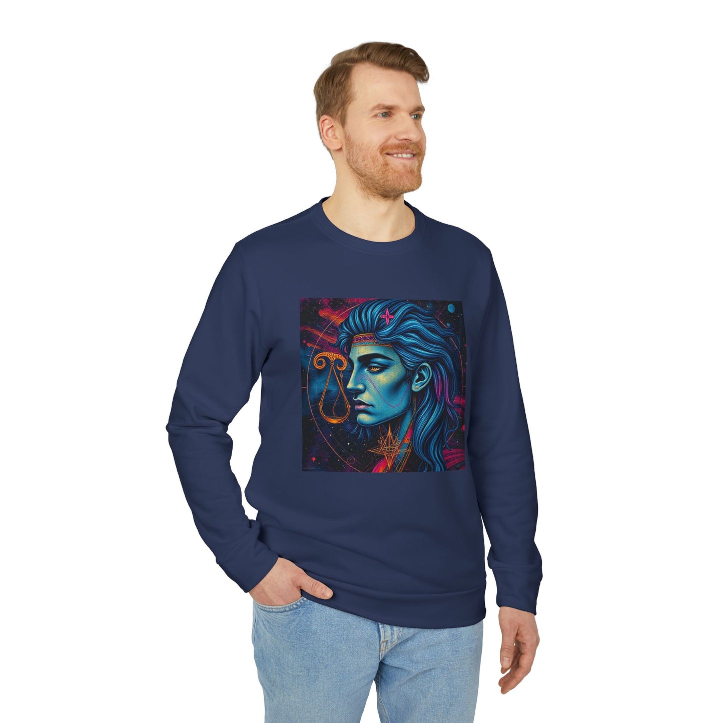 Adidas, Unisex Fleece Crewneck Sweatshirt, Libra, Pop Art, Zodiac