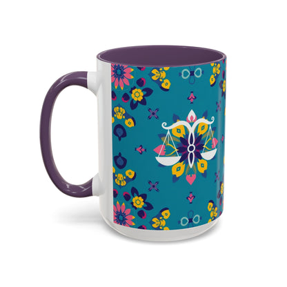 Accent Coffee Mug, Libra, Zodiac v2, Flower Pattern, (11, 15oz)