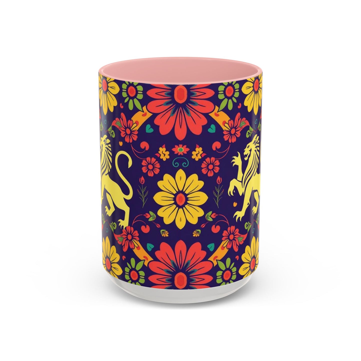 Accent Coffee Mug, Leo, Zodiac v3, Flower Pattern, (11, 15oz)