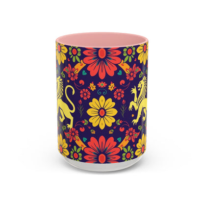 Accent Coffee Mug, Leo, Zodiac v3, Flower Pattern, (11, 15oz)