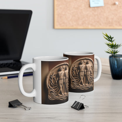 Ceramic Mug, (11oz, 15oz), Ceramic Coffee Mug, Statue Gemini Zodiac Design