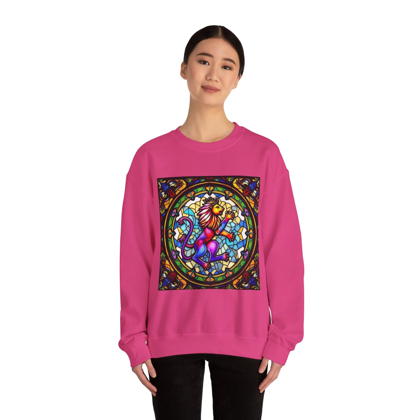 Unisex Heavy Blend™ Crewneck Sweatshirt, Glass, Leo Zodiac Design