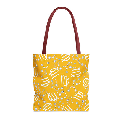 Tote Bag, Virgo Zodiac Sign, AOP, (Yellow White)